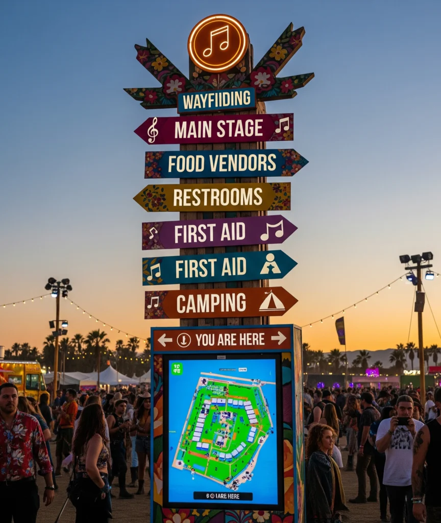 wayfinding signage at a festival